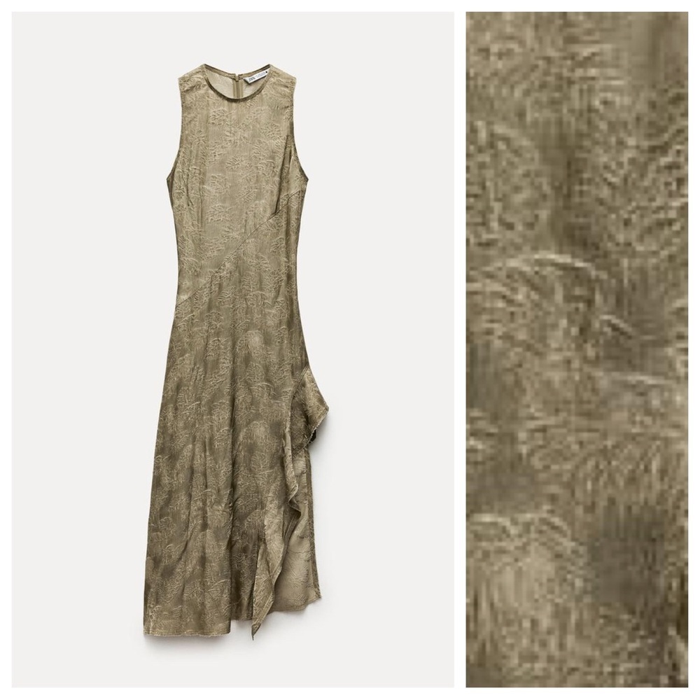 NWT. Zara ZW Collection 100% Viscose Khaki Asymmetrical Midi Dress. Size M. - Picture 5 of 12